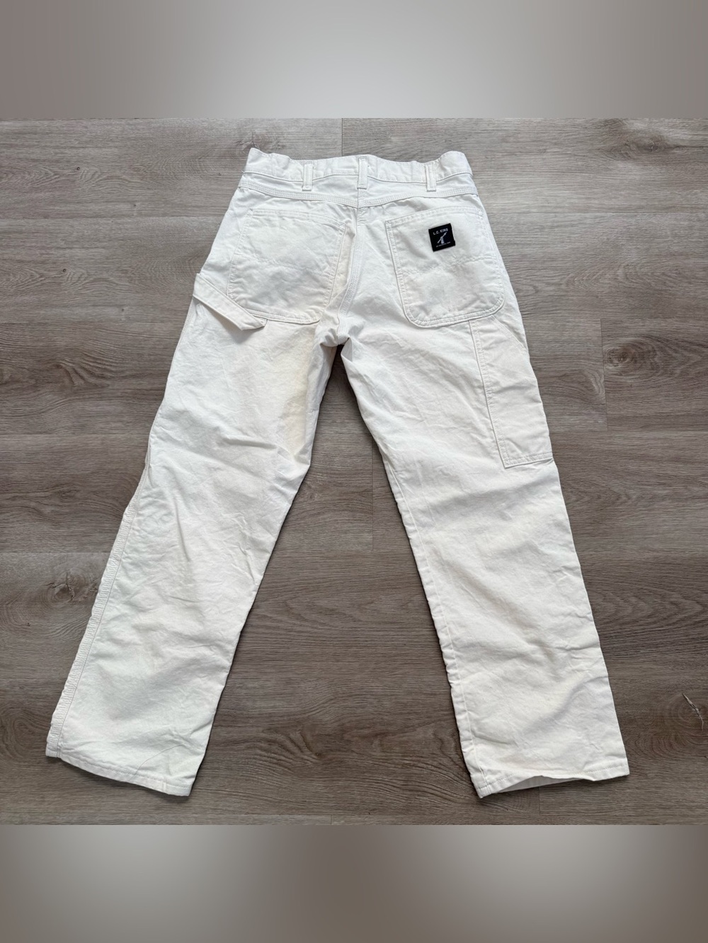 Vintage LC King White Ecru Carpenter Canvas USA Made Pointer Pants ACTUAL 30x28